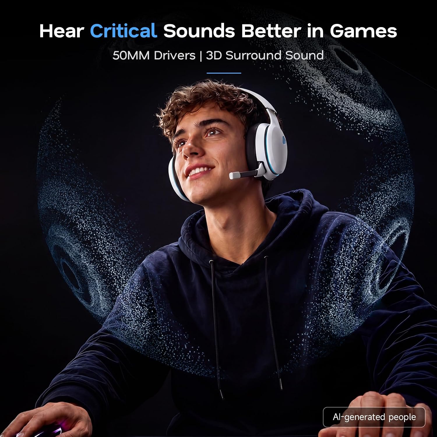AOC 2.4GHz Wireless Gaming Headset for PS5, PS4, PC, Switch, 45Hr, White - Image 3