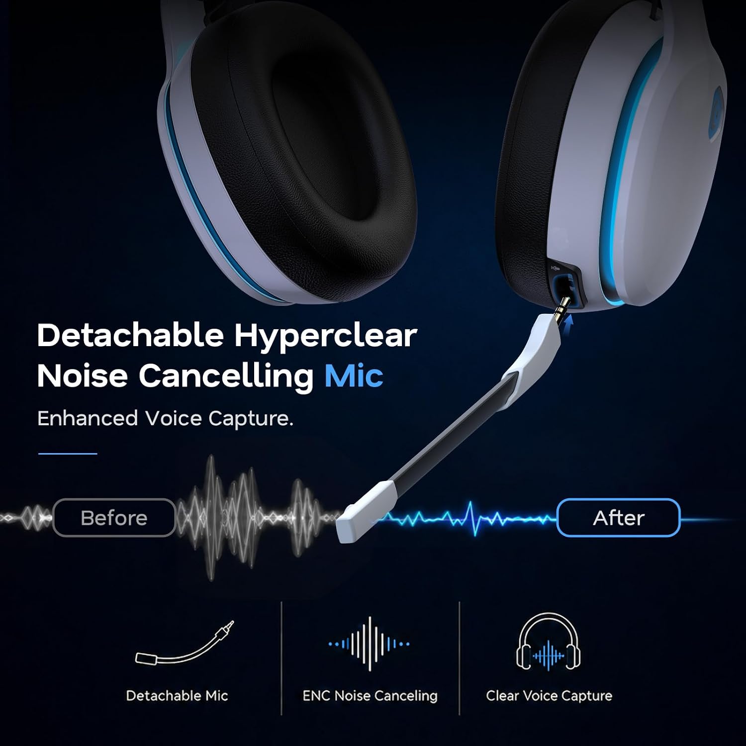 AOC 2.4GHz Wireless Gaming Headset for PS5, PS4, PC, Switch, 45Hr, White - Image 5