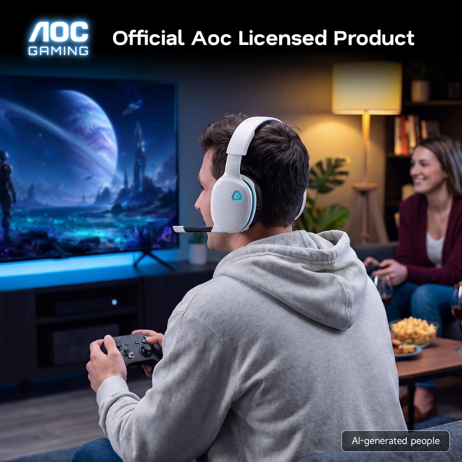 AOC 2.4GHz Wireless Gaming Headset for PS5, PS4, PC, Switch, 45Hr, White - Image 7