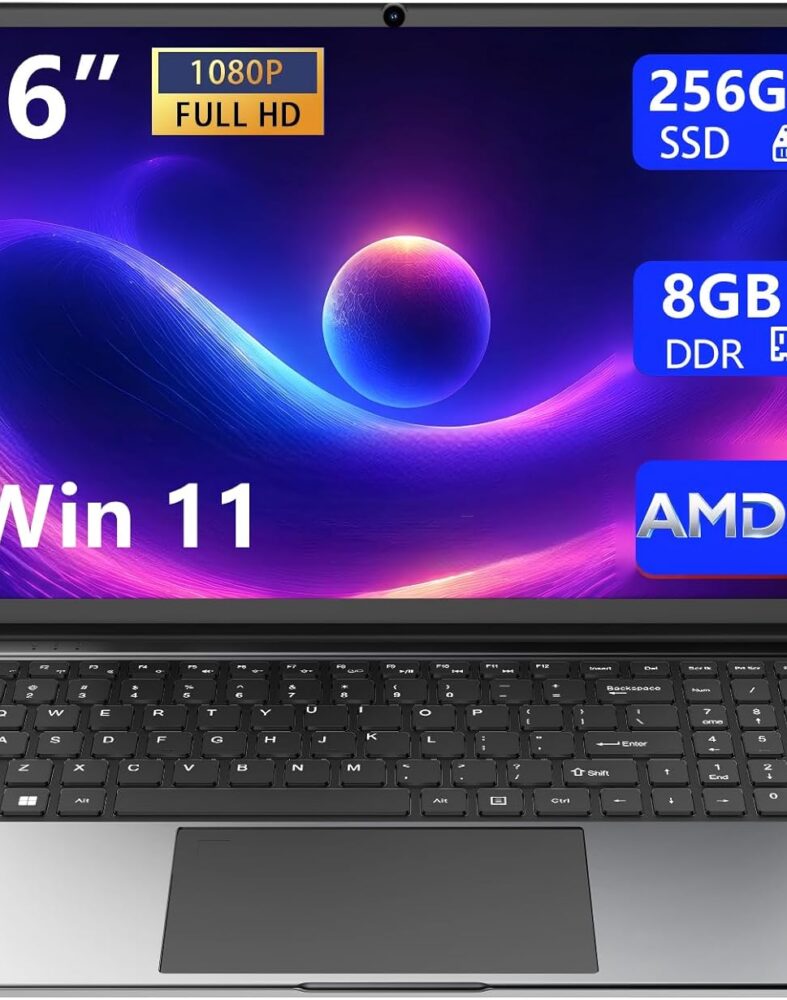 Laptop 16-inch 8GB DDR 256GB SSD portable laptop computer, expandable to 1TB, AMD A9-9400 Radeon R5 CPU up to 3.2 GHz, 9000mAh battery, Numeric Keypad, USB 3.0, dual-band WiFi, webcam, slim laptops