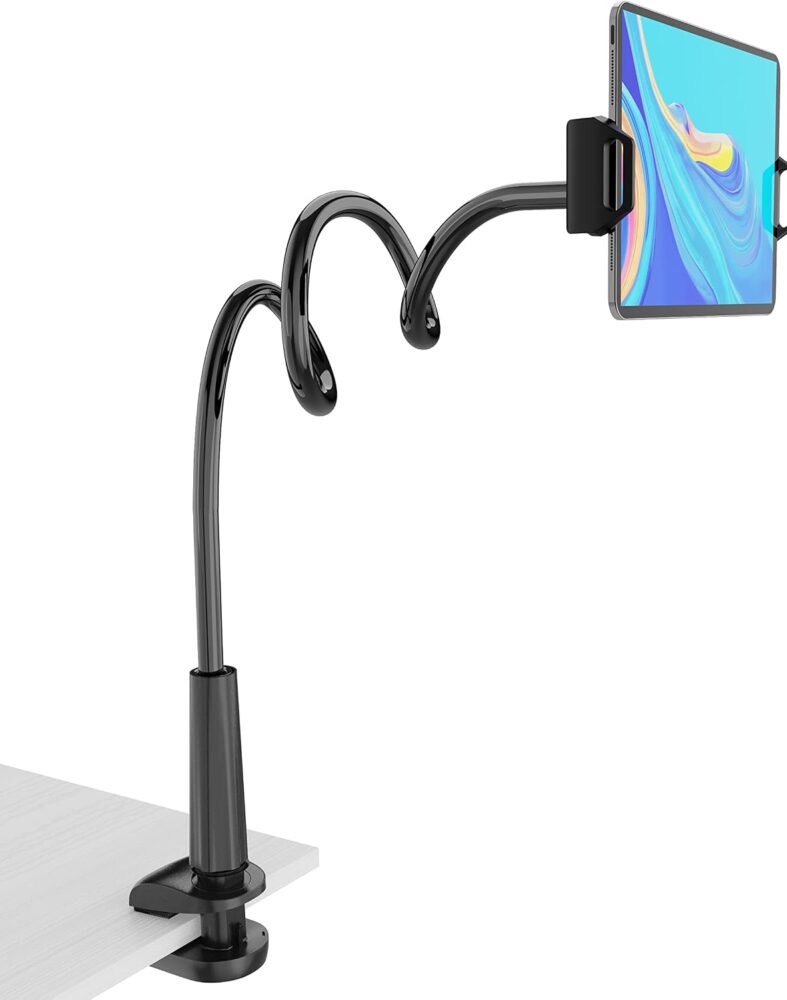 MAGIPEA Gooseneck Tablet Holder for Bed, Reinforced Flexible Arm Tablet Stand with 360° Rotation, Hands-Free Clamp Mount for 4.7–13" iPad, Kindle, Galaxy Tab, Switch